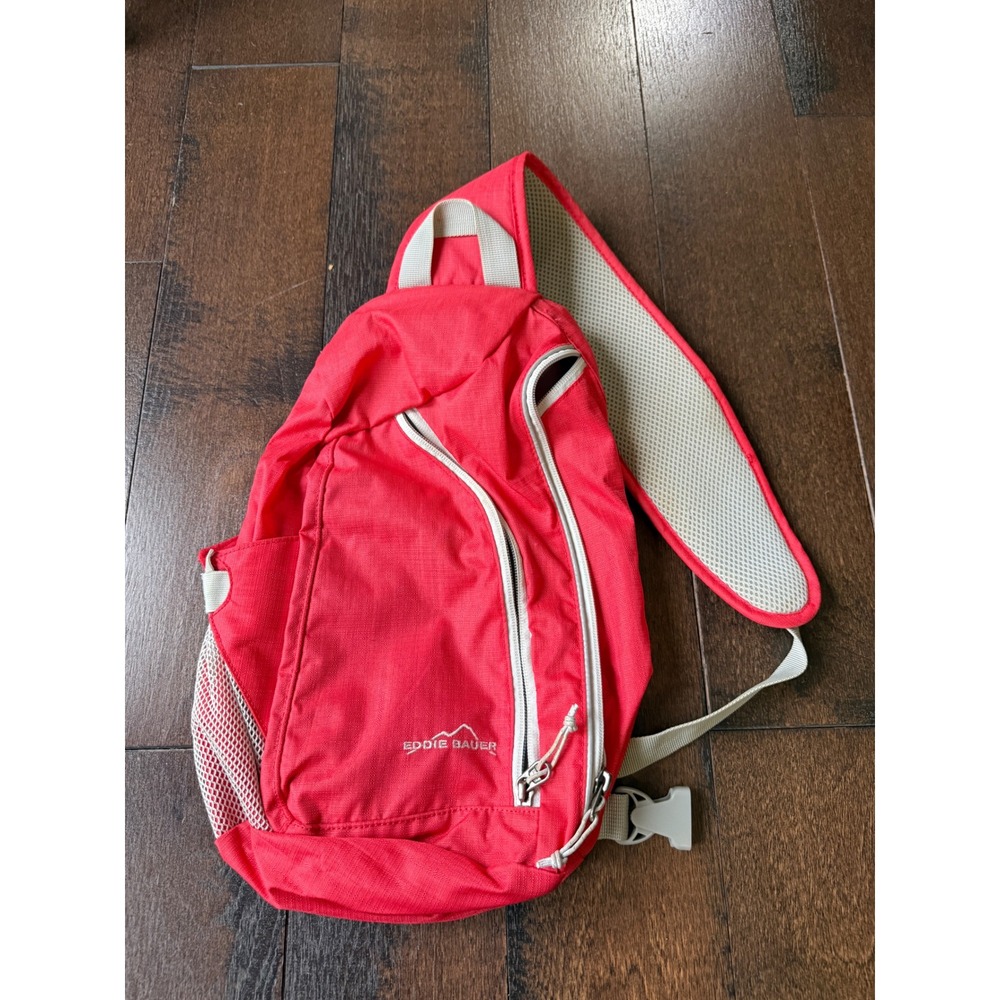 Eddie Bauer Sling Backpack OS Red Excellent Crossbody Hiking Travel Bag